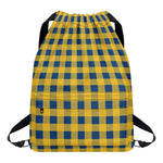 Blue And Yellow Buffalo Check Print Drawstring Backpack