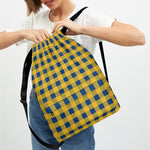 Blue And Yellow Buffalo Check Print Drawstring Backpack