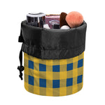 Blue And Yellow Buffalo Check Print Drawstring Makeup Bag