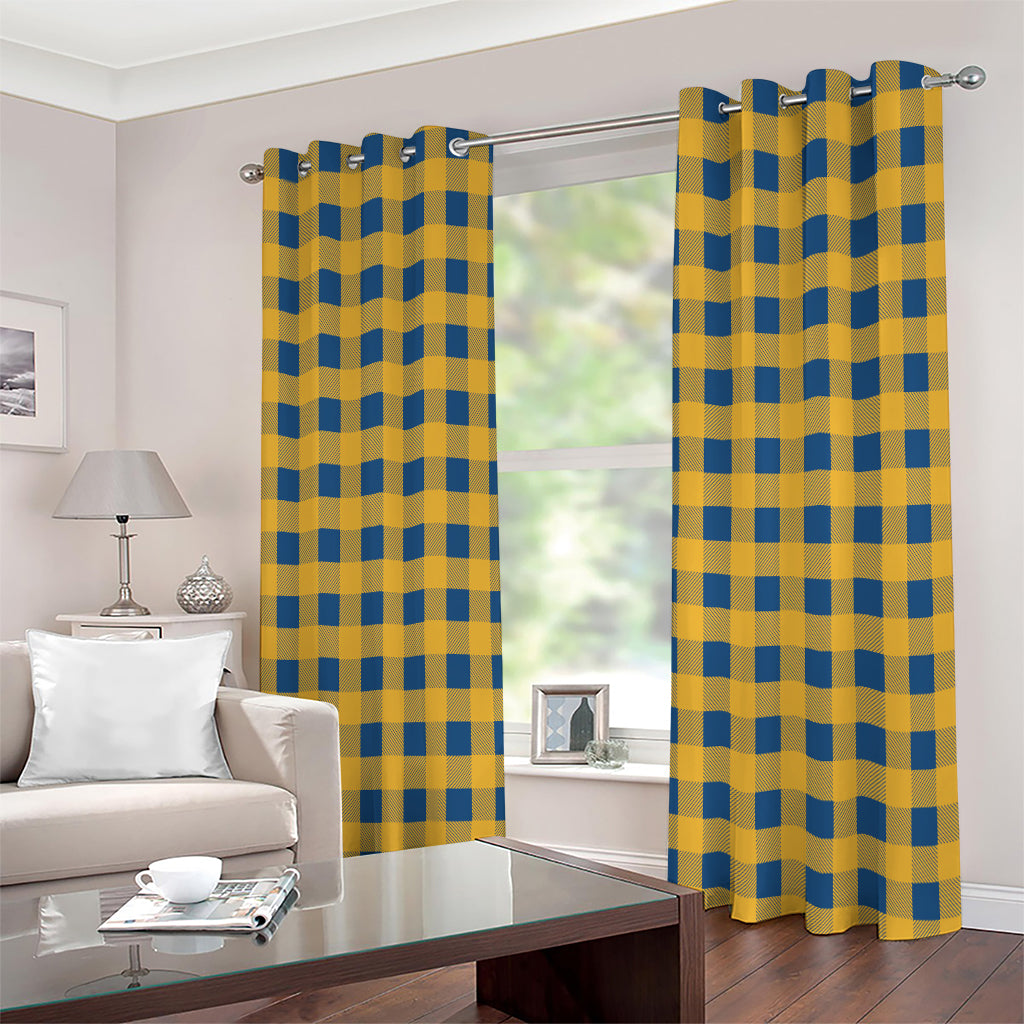 Blue And Yellow Buffalo Check Print Extra Wide Grommet Curtains