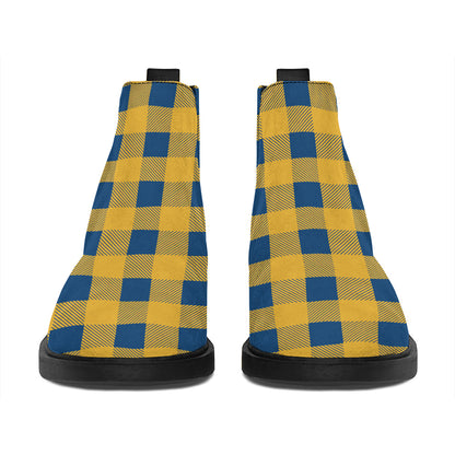 Blue And Yellow Buffalo Check Print Flat Ankle Boots