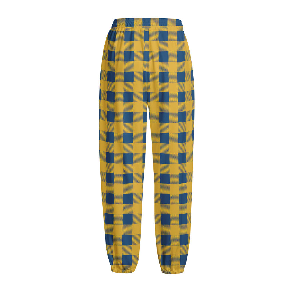 Blue And Yellow Buffalo Check Print Fleece Lined Knit Pants