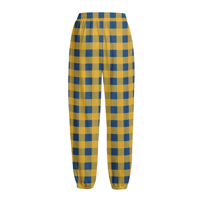Blue And Yellow Buffalo Check Print Fleece Lined Knit Pants