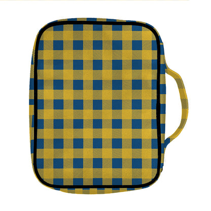 Blue And Yellow Buffalo Check Print Front Pocket Bible Bag