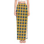 Blue And Yellow Buffalo Check Print High Slit Maxi Skirt