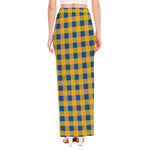 Blue And Yellow Buffalo Check Print High Slit Maxi Skirt