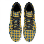 Blue And Yellow Buffalo Check Print High Top Leather Sneakers