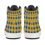 Blue And Yellow Buffalo Check Print High Top Leather Sneakers