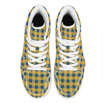 Blue And Yellow Buffalo Check Print High Top Leather Sneakers