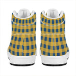 Blue And Yellow Buffalo Check Print High Top Leather Sneakers