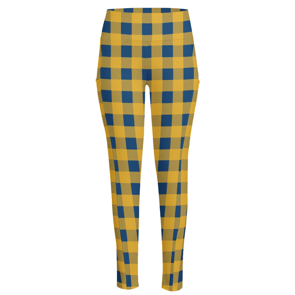 Blue And Yellow Buffalo Check Print High-Waisted Pocket Leggings