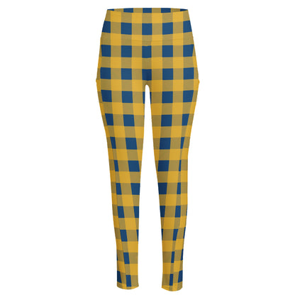 Blue And Yellow Buffalo Check Print High-Waisted Pocket Leggings