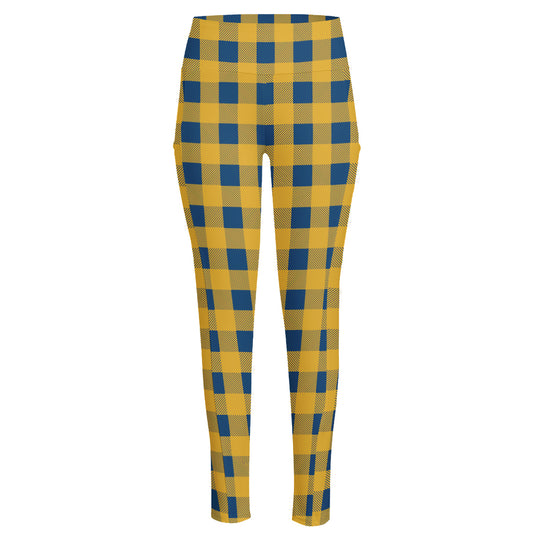 Blue And Yellow Buffalo Check Print High-Waisted Pocket Leggings