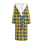 Blue And Yellow Buffalo Check Print Hooded Bathrobe