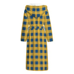 Blue And Yellow Buffalo Check Print Hooded Bathrobe