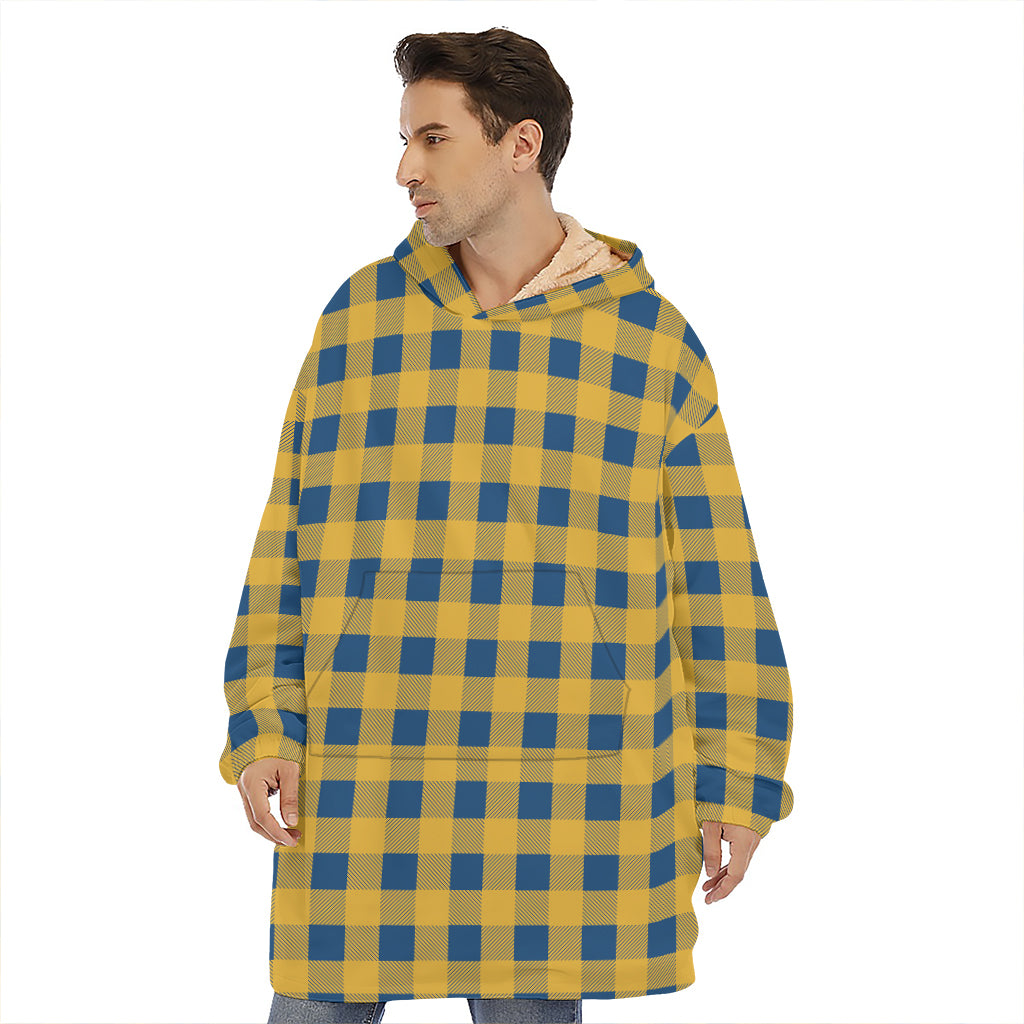 Blue And Yellow Buffalo Check Print Hoodie Blanket
