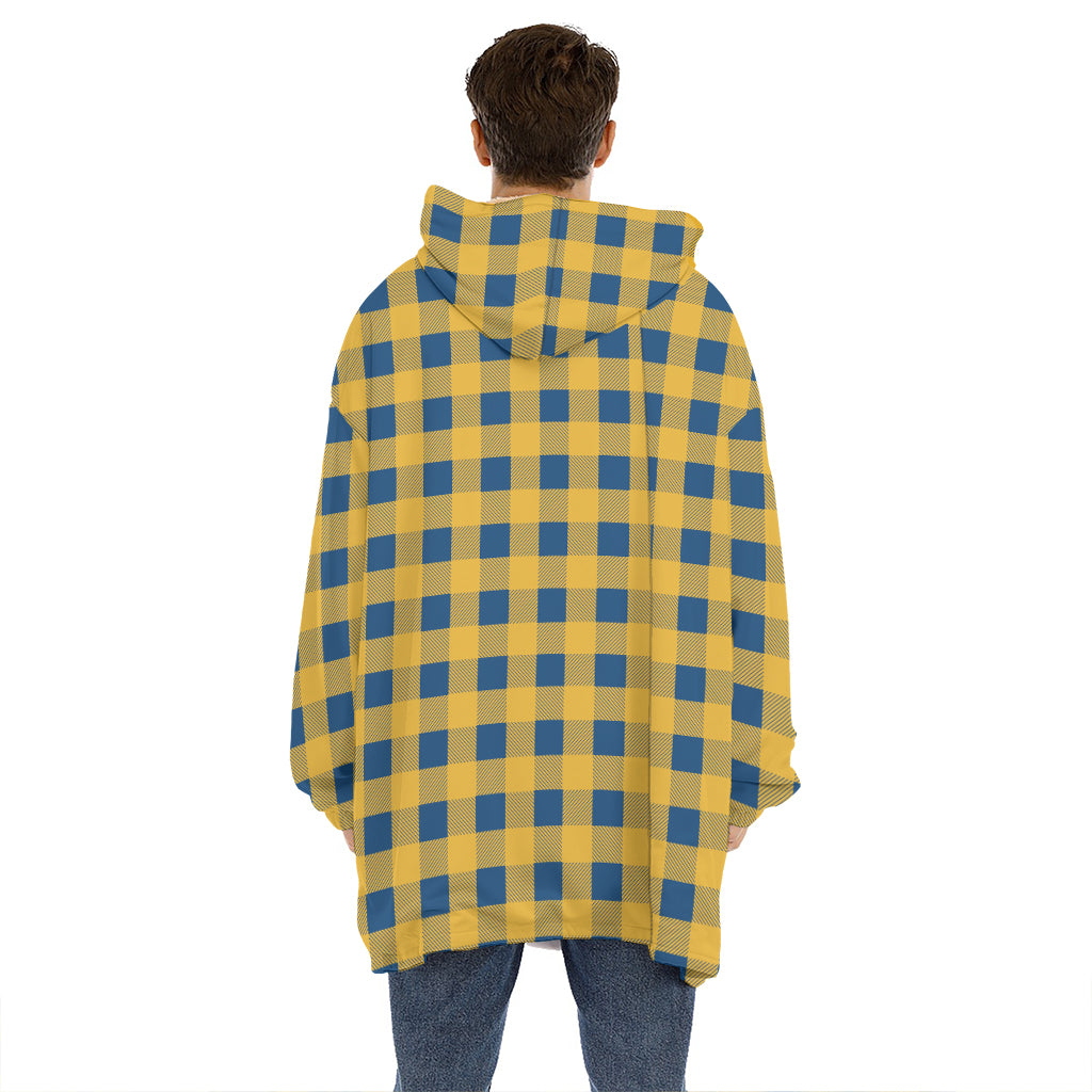 Blue And Yellow Buffalo Check Print Hoodie Blanket