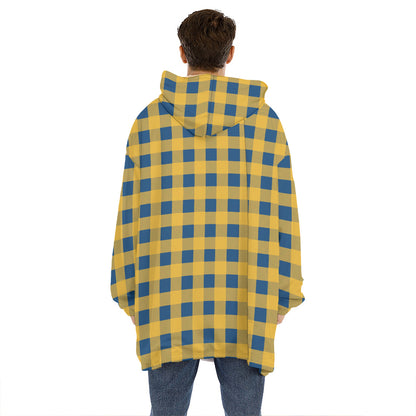 Blue And Yellow Buffalo Check Print Hoodie Blanket