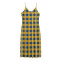 Blue And Yellow Buffalo Check Print Jersey Midi Cami Dress