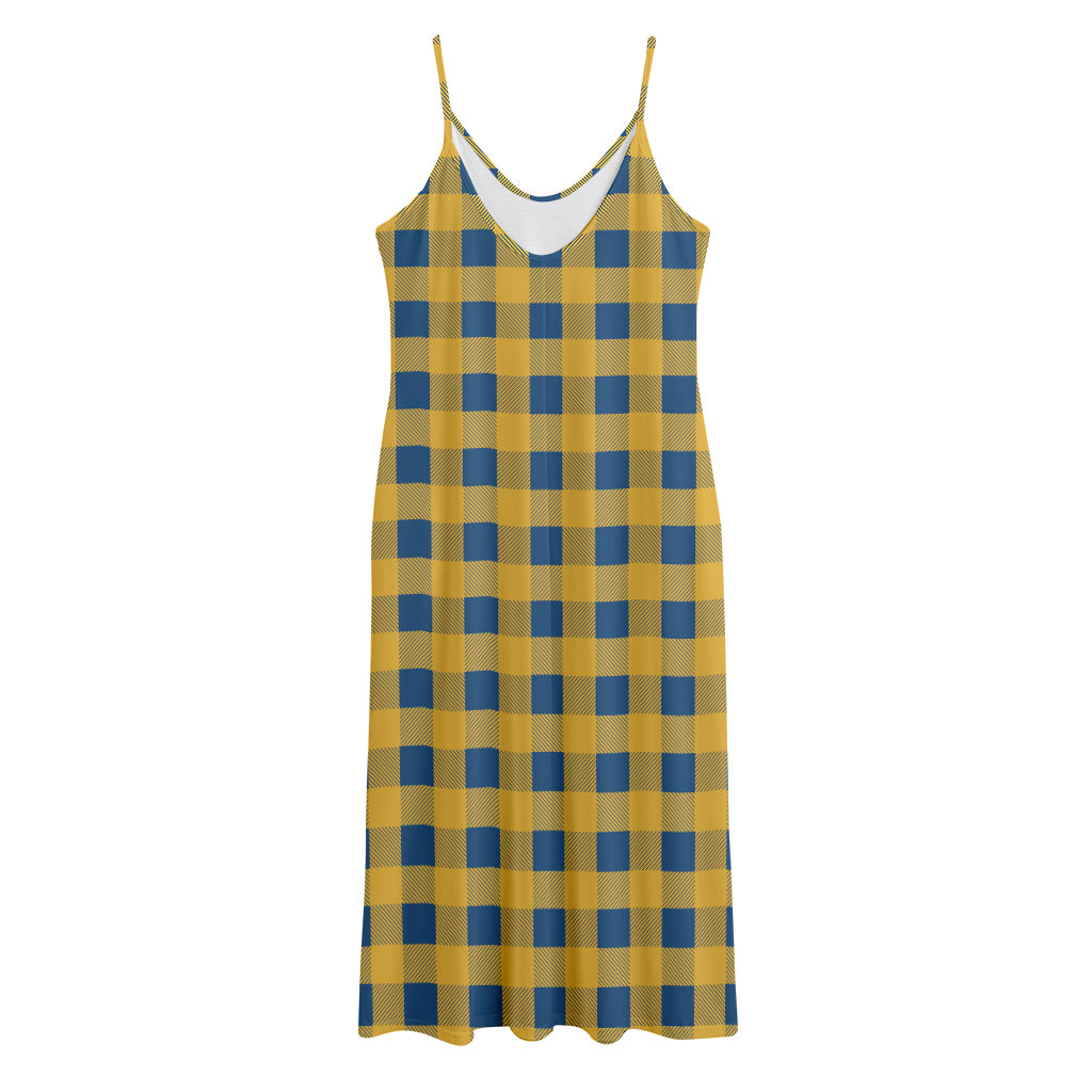 Blue And Yellow Buffalo Check Print Jersey Midi Cami Dress