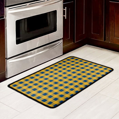 Blue And Yellow Buffalo Check Print Kitchen Mat