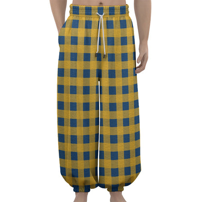 Blue And Yellow Buffalo Check Print Lantern Pants