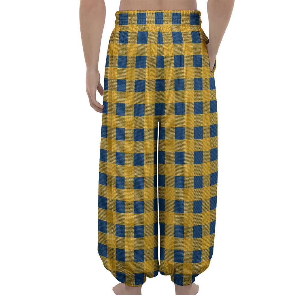Blue And Yellow Buffalo Check Print Lantern Pants