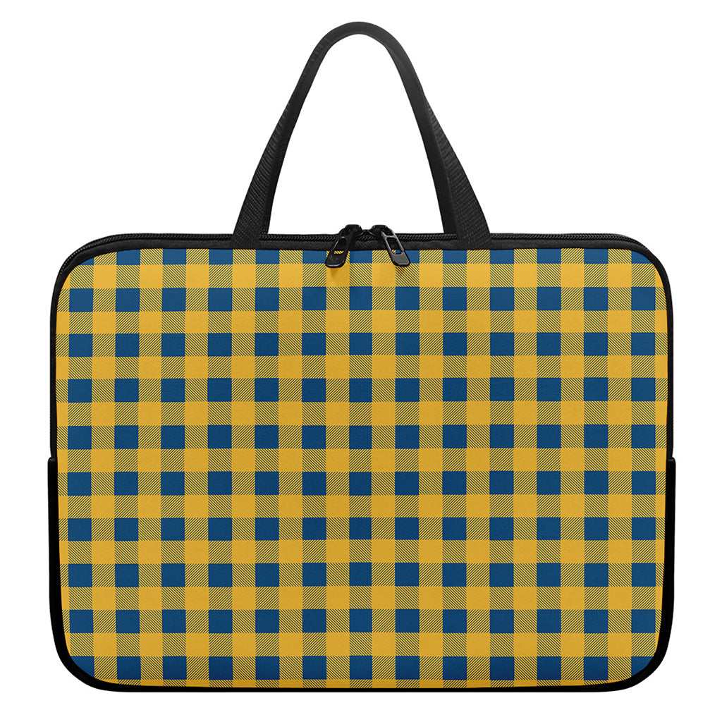 Blue And Yellow Buffalo Check Print Laptop Sleeve With Handle