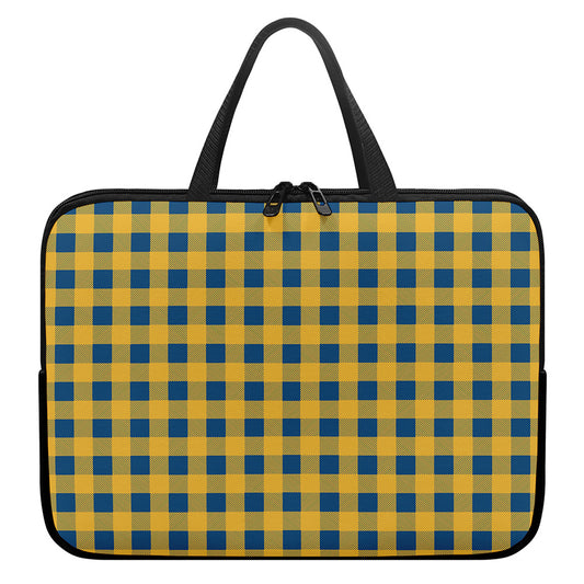Blue And Yellow Buffalo Check Print Laptop Sleeve With Handle