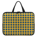 Blue And Yellow Buffalo Check Print Laptop Sleeve With Handle