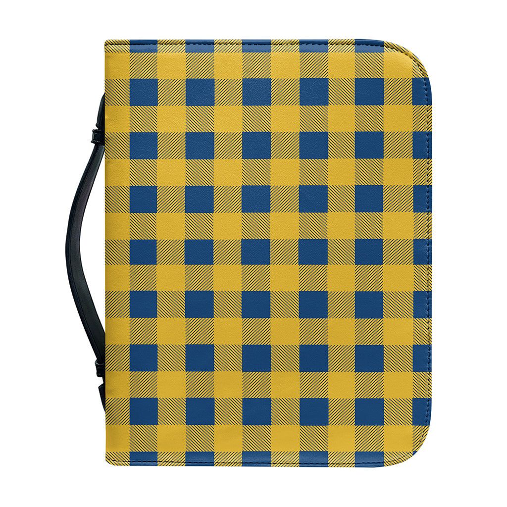 Blue And Yellow Buffalo Check Print Leather Bible Cover