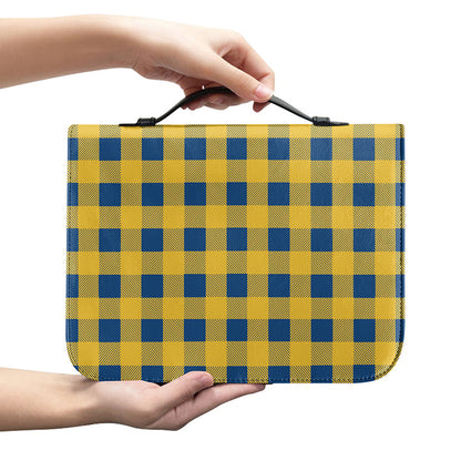 Blue And Yellow Buffalo Check Print Leather Bible Cover