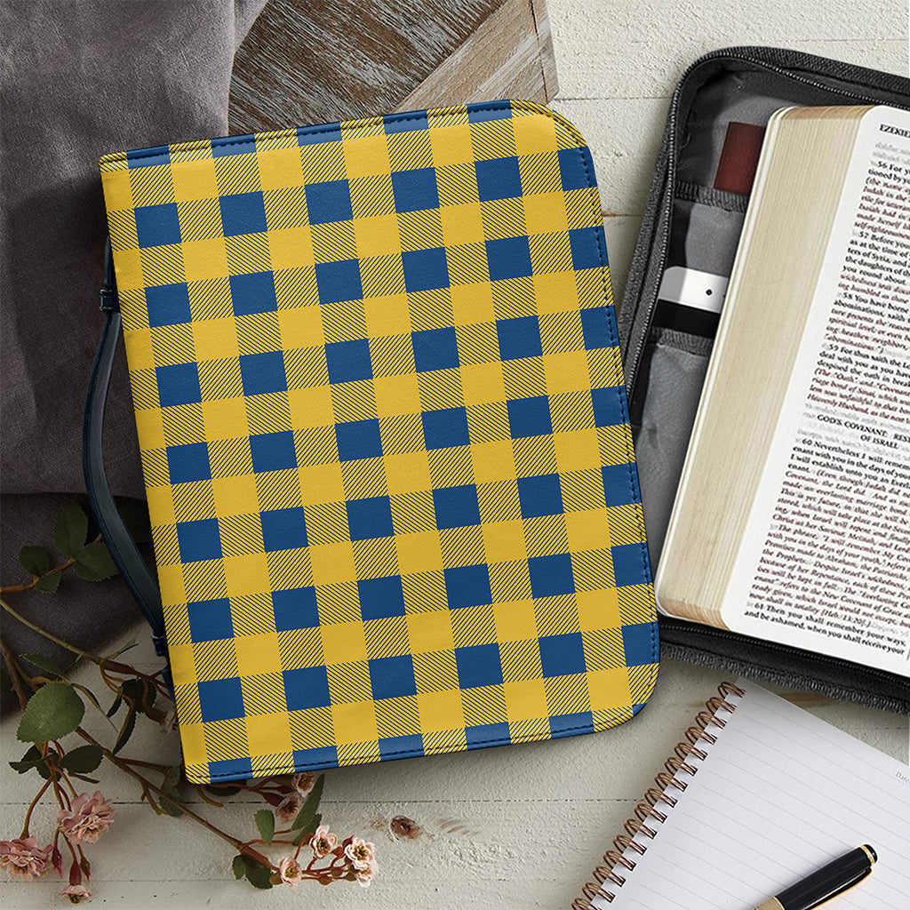 Blue And Yellow Buffalo Check Print Leather Bible Cover