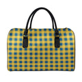 Blue And Yellow Buffalo Check Print Leather Duffel Bag