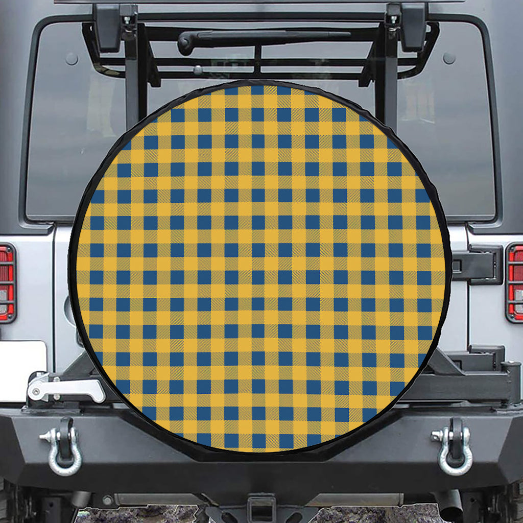 Blue And Yellow Buffalo Check Print Leather Spare Tire Cover