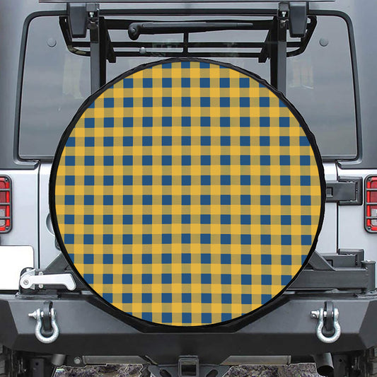 Blue And Yellow Buffalo Check Print Leather Spare Tire Cover
