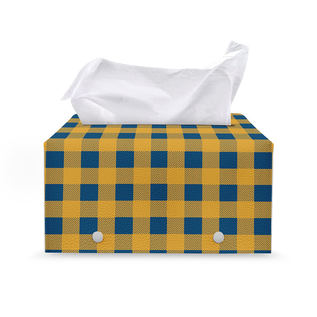 Blue And Yellow Buffalo Check Print Leather Tissue Box Cover