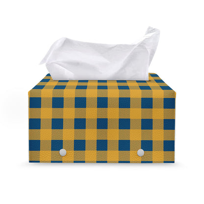 Blue And Yellow Buffalo Check Print Leather Tissue Box Cover