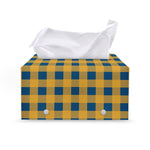 Blue And Yellow Buffalo Check Print Leather Tissue Box Cover