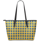 Blue And Yellow Buffalo Check Print Leather Tote Bag