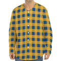 Blue And Yellow Buffalo Check Print Long Sleeve Baseball Jersey