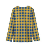 Blue And Yellow Buffalo Check Print Long Sleeve Short Coat