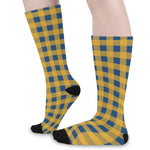 Blue And Yellow Buffalo Check Print Long Socks