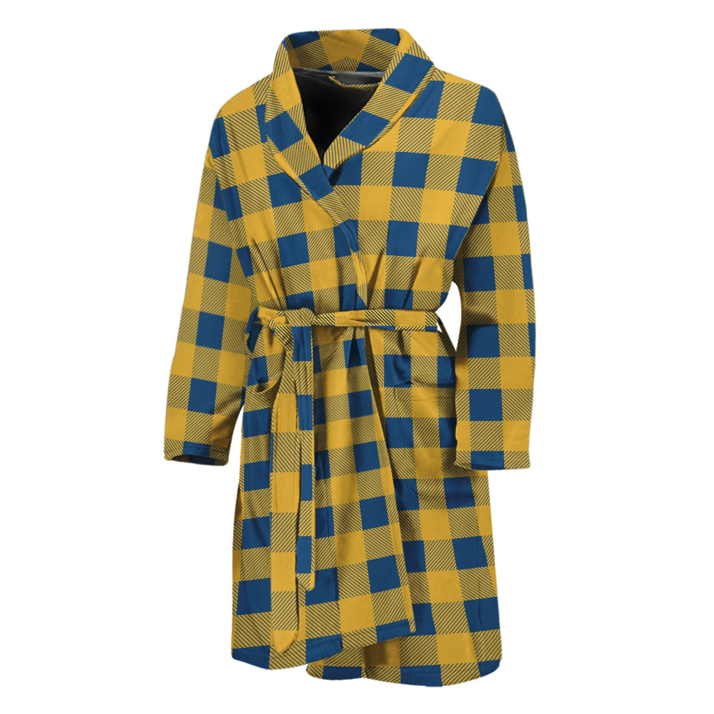Blue And Yellow Buffalo Check Print Men's Bathrobe