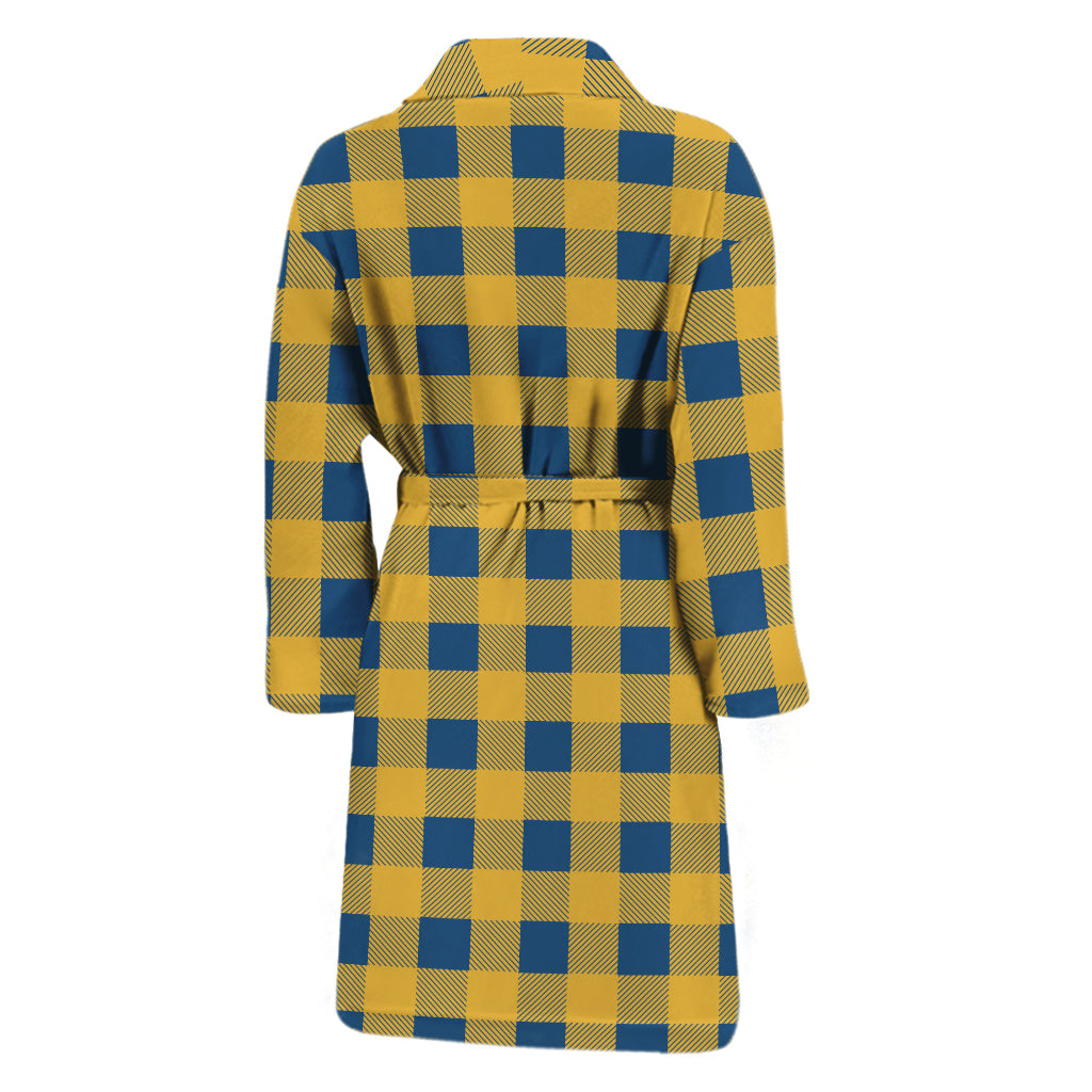 Blue And Yellow Buffalo Check Print Men's Bathrobe