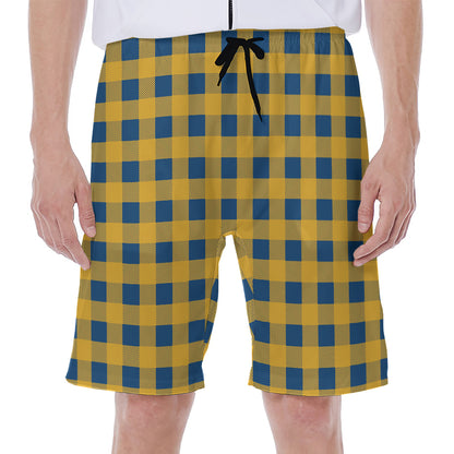 Blue And Yellow Buffalo Check Print Men's Beach Shorts
