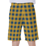 Blue And Yellow Buffalo Check Print Men's Beach Shorts