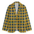 Blue And Yellow Buffalo Check Print Men's Blazer