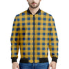 Blue And Yellow Buffalo Check Print Men's Bomber Jacket