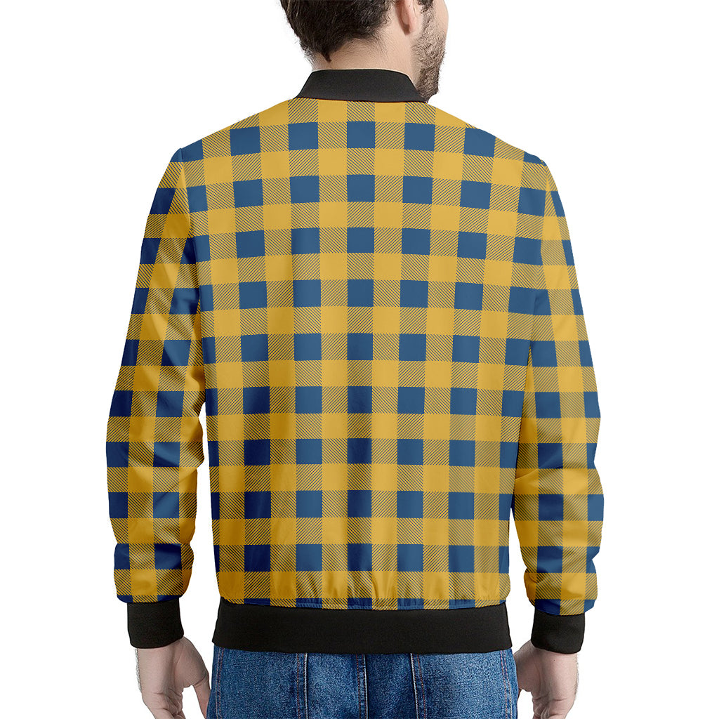 Blue And Yellow Buffalo Check Print Men's Bomber Jacket